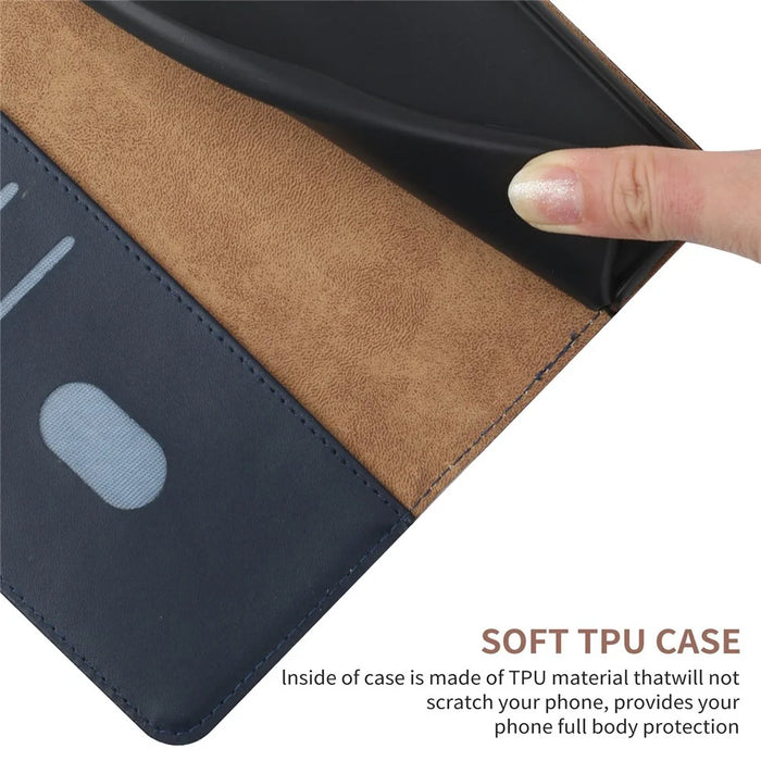 For Realme 9 Pro+ 5G/9 4G Anti-fall Shockproof Nappa Texture Wallet Case Genuine Leather Mobile Phone Protector with Stand - Blue - 5