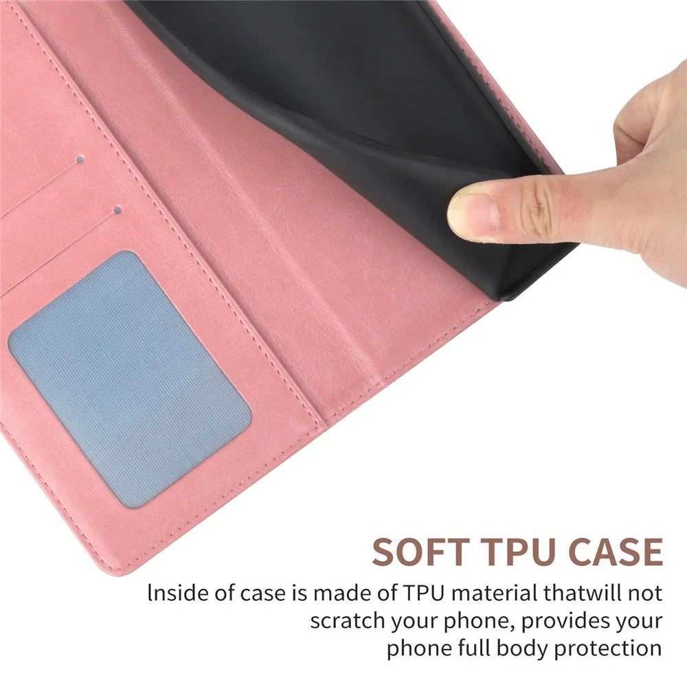 HT01 For Realme 9i/Oppo A36 4G/A76 4G/A96 4G/K10 4G Y-Shaped Lines Imprinted Phone Case PU Leather Wallet Stand Protective Cover - Pink - 6