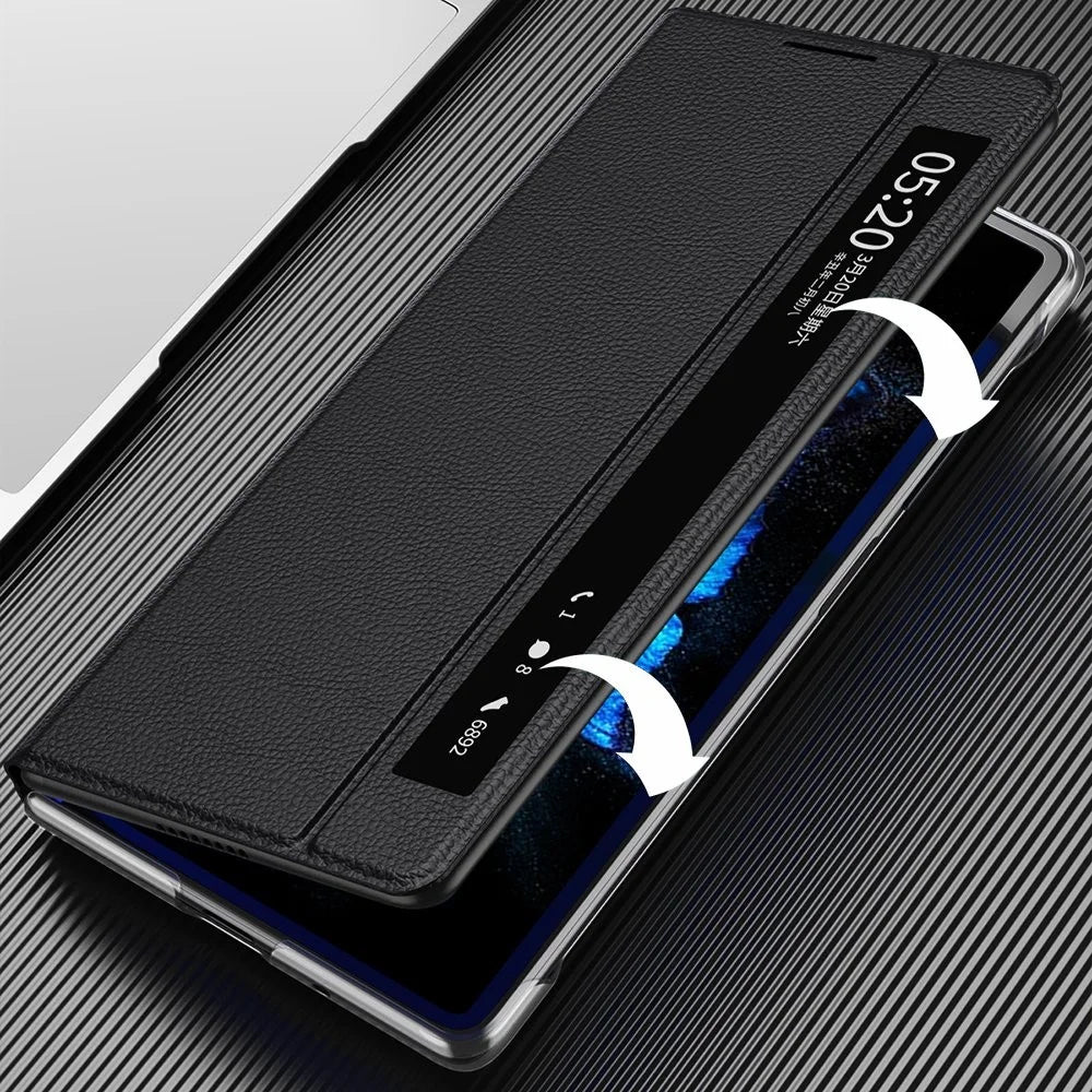View Window PU Leather Case for vivo X Fold, Stand Folding Phone Cover with Touch Slide Button - Red - 2