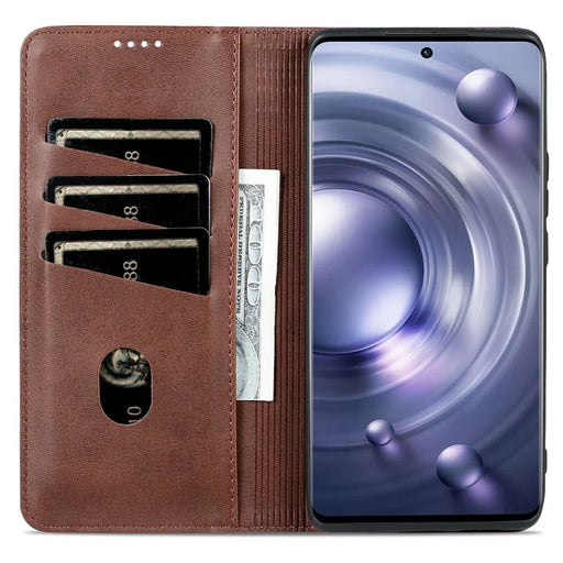 AZNS For vivo X80 PU Leather Magnetic Auto Closure Phone Case Full Protection Wallet Stand Flip Cover - Coffee - 2