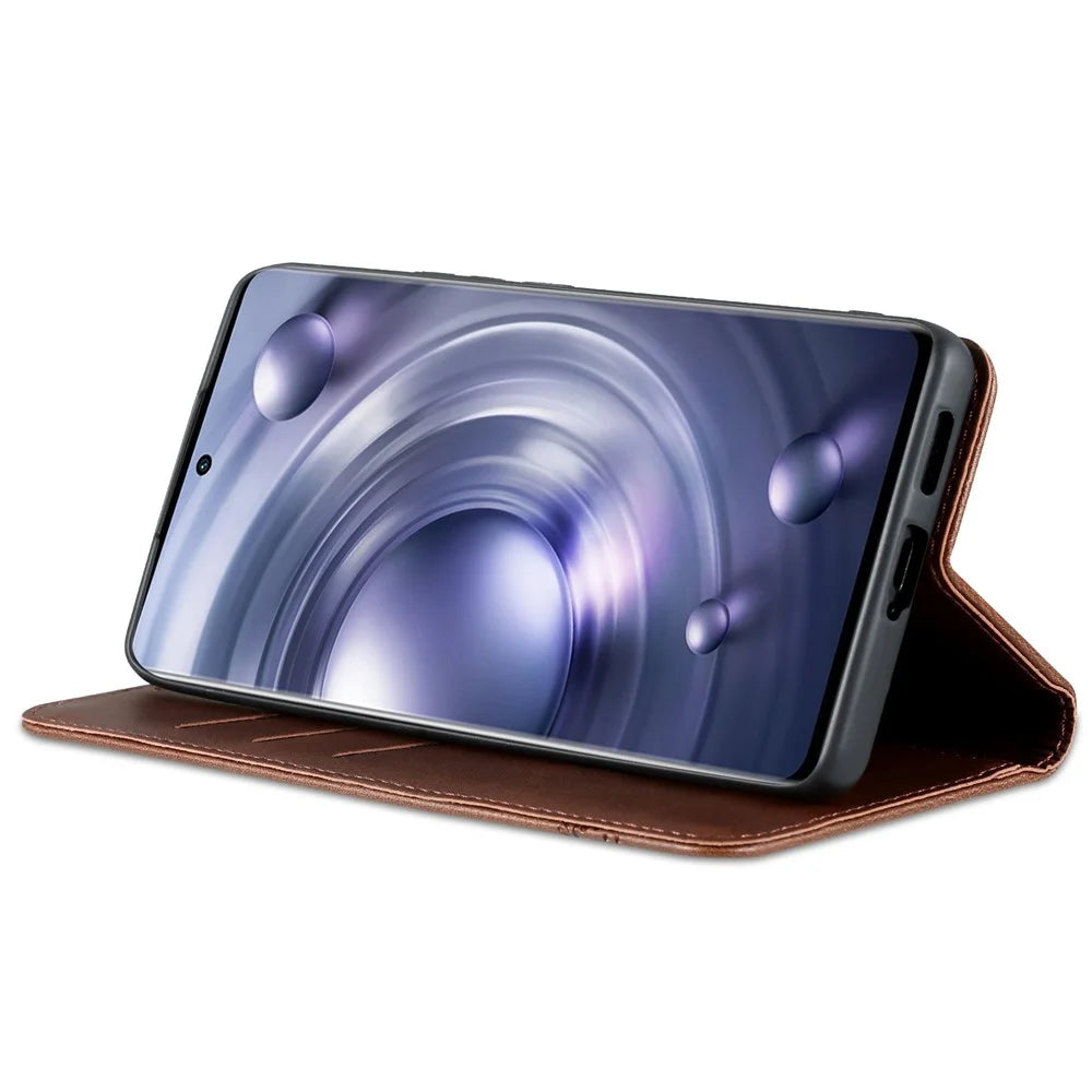 AZNS For vivo X80 PU Leather Magnetic Auto Closure Phone Case Full Protection Wallet Stand Flip Cover - Coffee - 3