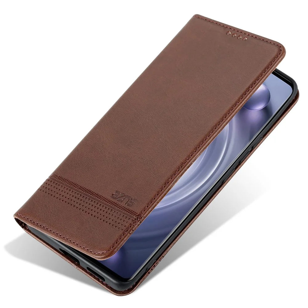 AZNS For vivo X80 PU Leather Magnetic Auto Closure Phone Case Full Protection Wallet Stand Flip Cover - Coffee - 5