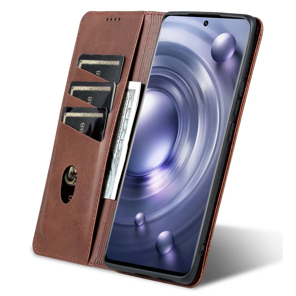 AZNS For vivo X80 PU Leather Magnetic Auto Closure Phone Case Full Protection Wallet Stand Flip Cover - Coffee - 6