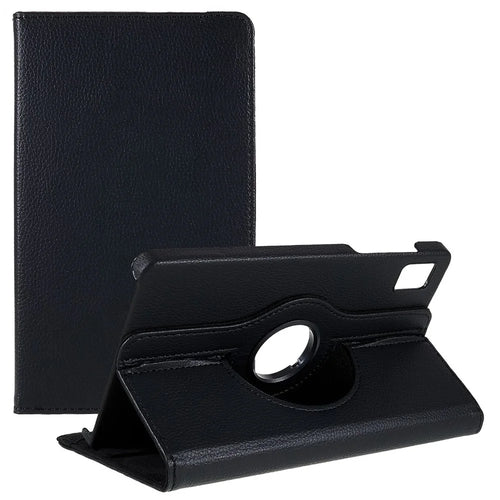 For Realme Pad Mini Wear-resistant Solid Color Leather Tablet Case 360-degree Rotating Protective Cover with Stand Support Horizontal/Vertical View - Black - 1