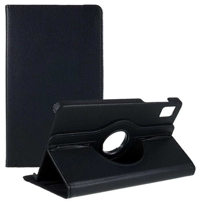For Realme Pad Mini Wear-resistant Solid Color Leather Tablet Case 360-degree Rotating Protective Cover with Stand Support Horizontal/Vertical View - Black - 1