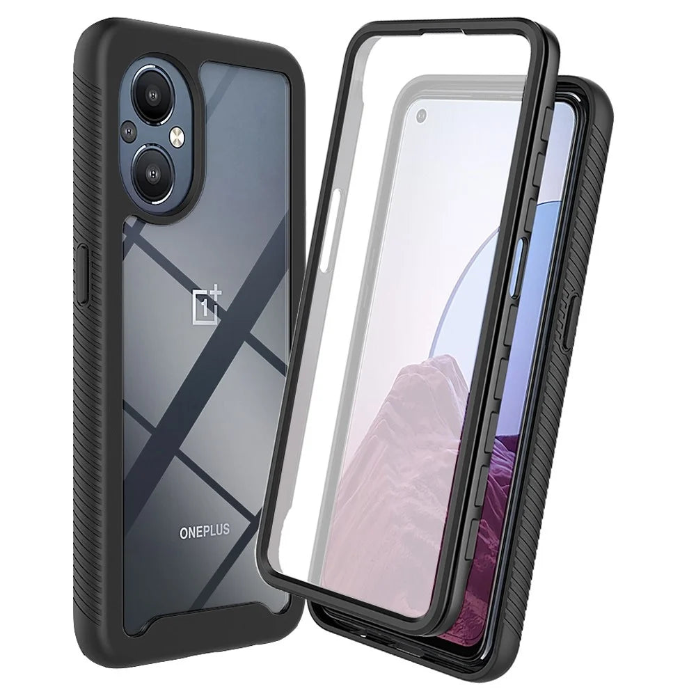 For OnePlus Nord N20 5G/Oppo Reno7 Z 5G/Reno7 Lite 5G/Reno8 Lite 5G Hard PC + Soft TPU Hybrid Case 3-in-1 Shockproof Phone Cover with PET Screen Protector - Black - 1