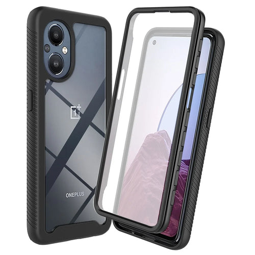For OnePlus Nord N20 5G/Oppo Reno7 Z 5G/Reno7 Lite 5G/Reno8 Lite 5G Hard PC + Soft TPU Hybrid Case 3-in-1 Shockproof Phone Cover with PET Screen Protector - Black - 1