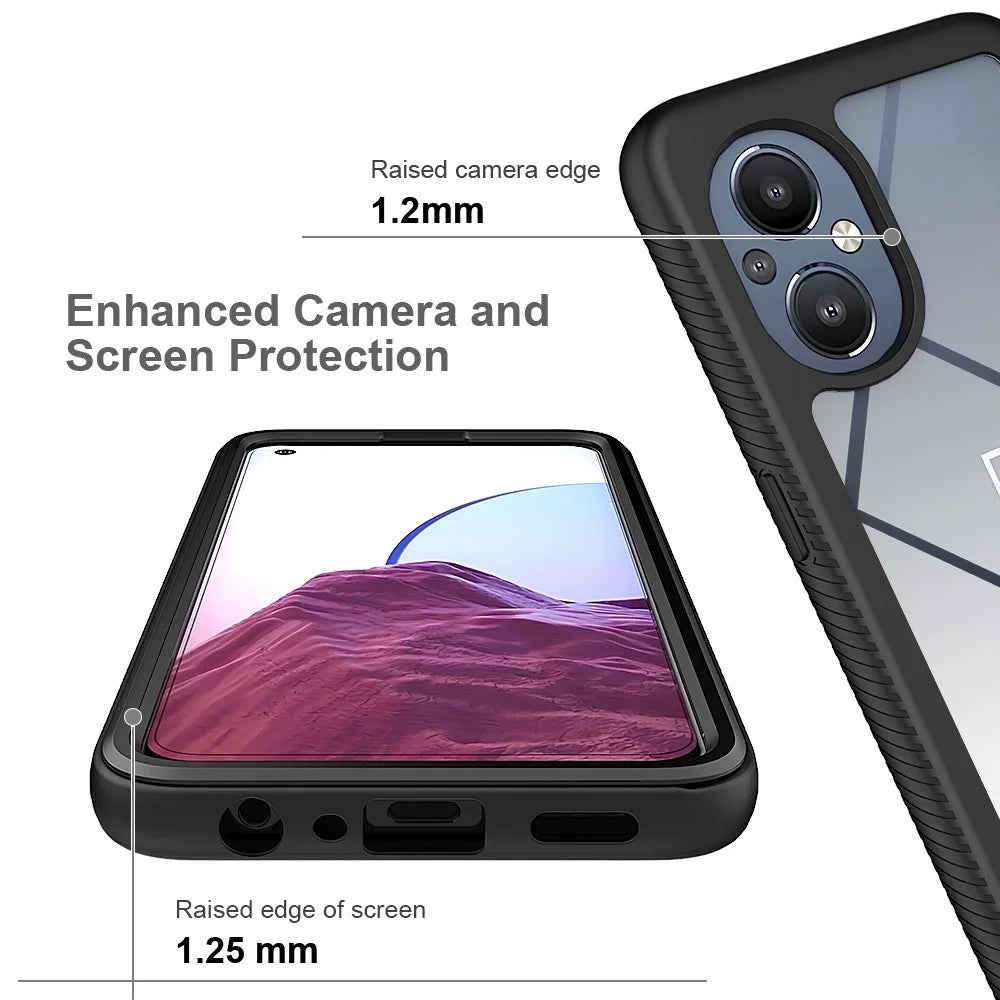 For OnePlus Nord N20 5G/Oppo Reno7 Z 5G/Reno7 Lite 5G/Reno8 Lite 5G Hard PC + Soft TPU Hybrid Case 3-in-1 Shockproof Phone Cover with PET Screen Protector - Black - 3