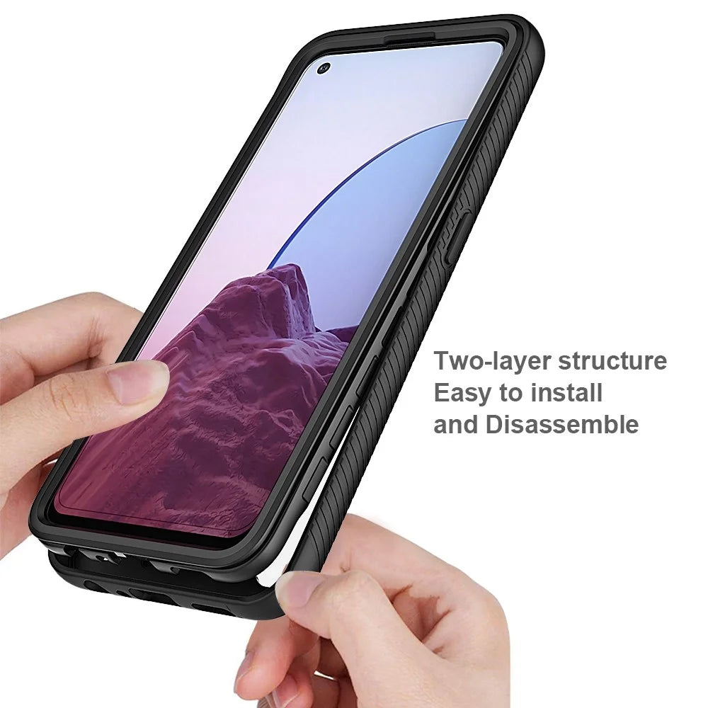 For OnePlus Nord N20 5G/Oppo Reno7 Z 5G/Reno7 Lite 5G/Reno8 Lite 5G Hard PC + Soft TPU Hybrid Case 3-in-1 Shockproof Phone Cover with PET Screen Protector - Black - 4