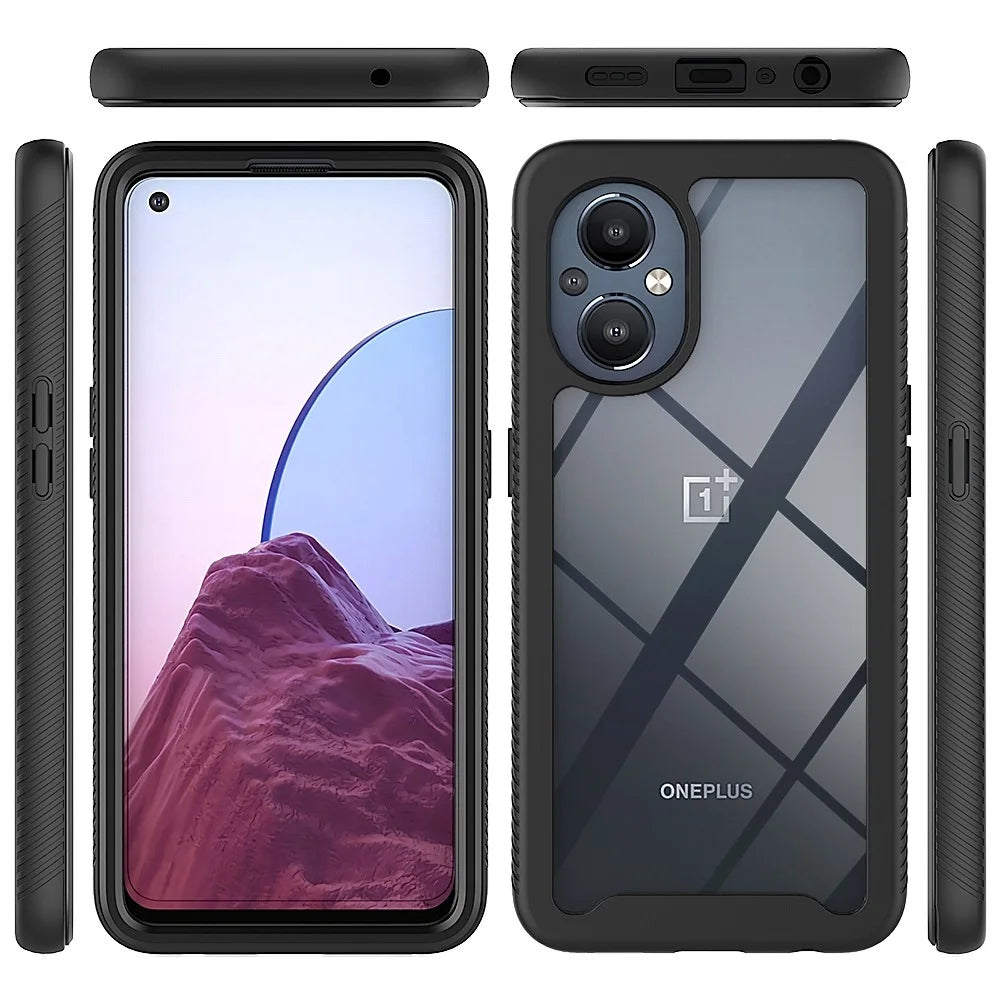 For OnePlus Nord N20 5G/Oppo Reno7 Z 5G/Reno7 Lite 5G/Reno8 Lite 5G Hard PC + Soft TPU Hybrid Case 3-in-1 Shockproof Phone Cover with PET Screen Protector - Black - 5