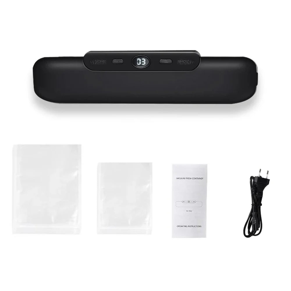 Snack Packaging Household Vacuum Sealer Fresh Keeping Sealing Machine, with 10 Vacuum Bags - Black / UK Plug - 1