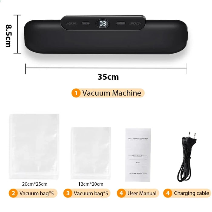 Snack Packaging Household Vacuum Sealer Fresh Keeping Sealing Machine, with 10 Vacuum Bags - Black / UK Plug - 7