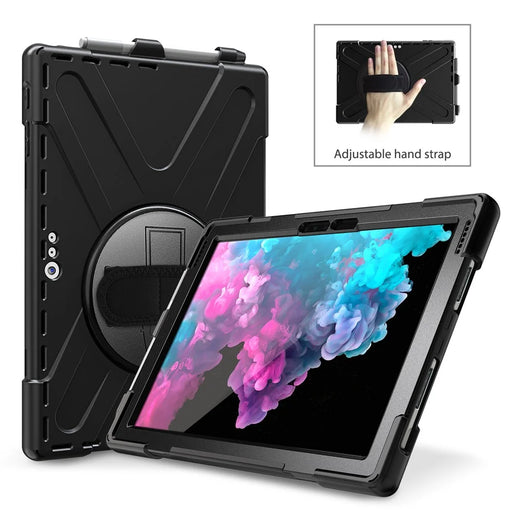 For Microsoft Surface Pro 7+ / 7 / 6 / 5 / 4 [X-Shape] PC + TPU Combo Case / 360 Degree Swivel Kickstand / Hand Strap and Shoulder Strap - Black - 2