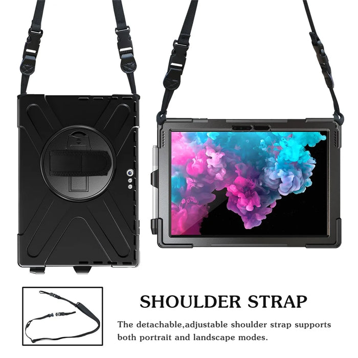 For Microsoft Surface Pro 7+ / 7 / 6 / 5 / 4 [X-Shape] PC + TPU Combo Case / 360 Degree Swivel Kickstand / Hand Strap and Shoulder Strap - Black - 6