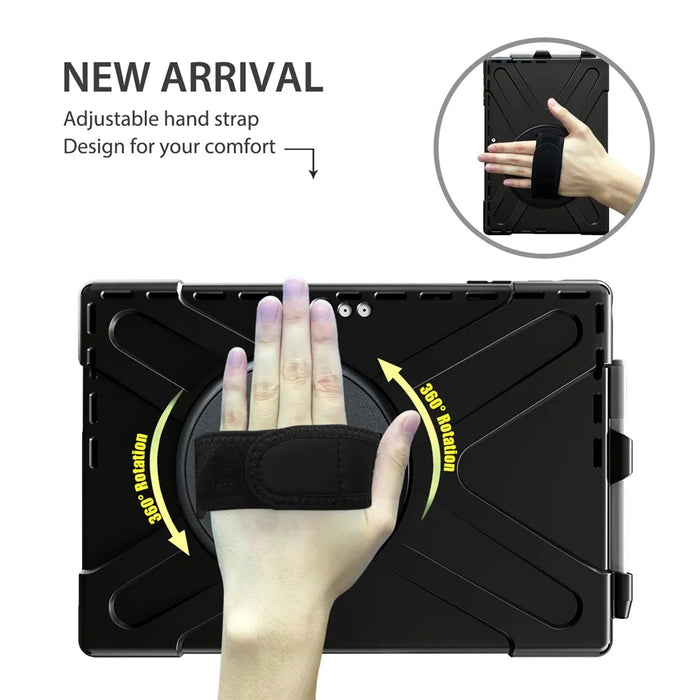 For Microsoft Surface Pro 7+ / 7 / 6 / 5 / 4 [X-Shape] PC + TPU Combo Case / 360 Degree Swivel Kickstand / Hand Strap and Shoulder Strap - Black - 7