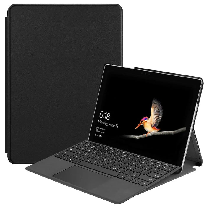 For Microsoft Surface Go / Go 2 / Go 3 / Go 4 Shockproof Case Solid Color PU Leather Stand Tablet Cover with Pen Slot - Black - 1