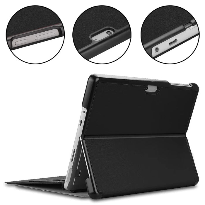 For Microsoft Surface Go / Go 2 / Go 3 / Go 4 Shockproof Case Solid Color PU Leather Stand Tablet Cover with Pen Slot - Black - 6