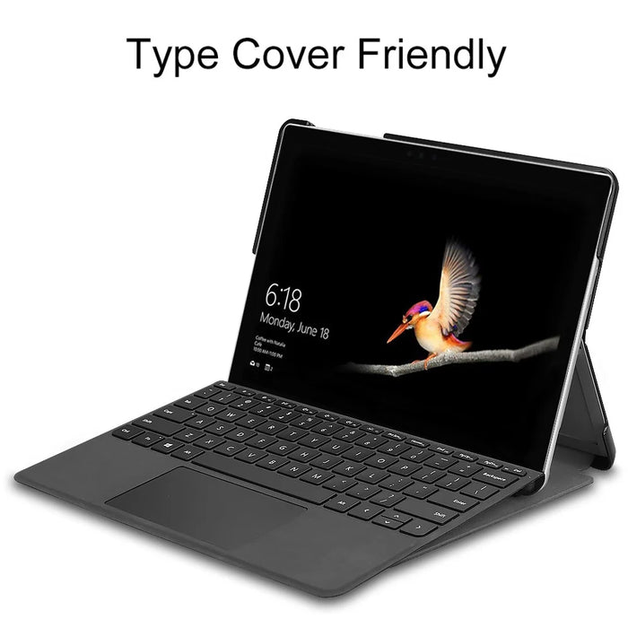 For Microsoft Surface Go / Go 2 / Go 3 / Go 4 Shockproof Case Solid Color PU Leather Stand Tablet Cover with Pen Slot - Black - 7