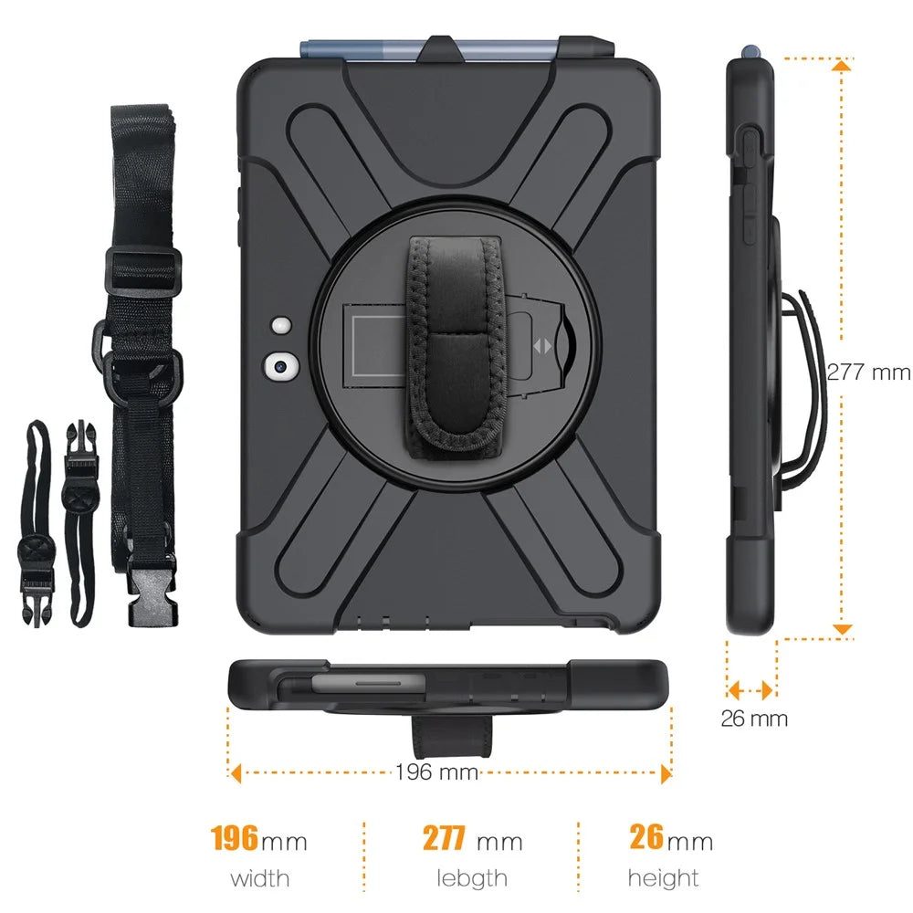 360° Swivel PC + Silicone Kickstand Tablet Shell with Shoulder Strap for Microsoft Surface Go / Go 2  / Go 3 / Go 4 - Black - 1