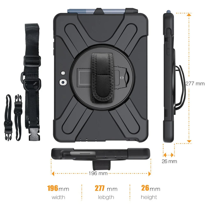 360° Swivel PC + Silicone Kickstand Tablet Shell with Shoulder Strap for Microsoft Surface Go / Go 2  / Go 3 / Go 4 - Black - 1