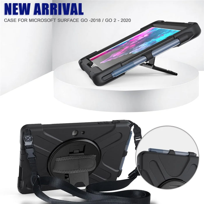 360° Swivel PC + Silicone Kickstand Tablet Shell with Shoulder Strap for Microsoft Surface Go / Go 2  / Go 3 / Go 4 - Black - 2