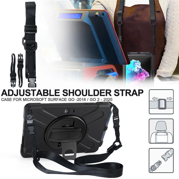 360° Swivel PC + Silicone Kickstand Tablet Shell with Shoulder Strap for Microsoft Surface Go / Go 2  / Go 3 / Go 4 - Black - 3