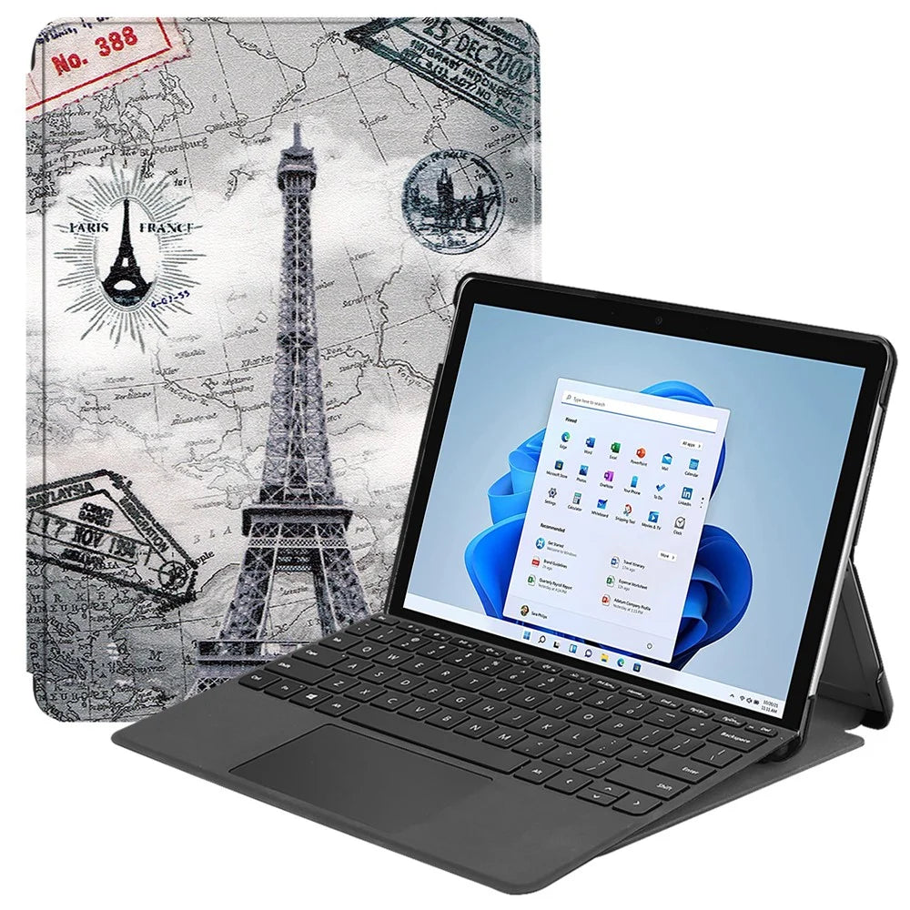 Pattern Printing Stand PU Leather Tablet Cover Case for Microsoft Surface Pro 8 - Tower - 1