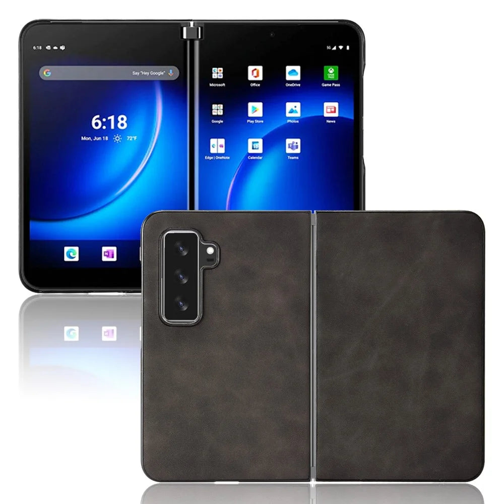 For Microsoft Surface Duo 2 Skin-touch Feeling Anti-drop PU Leather Coated Hard PC Phone Case Cover - Black - 1