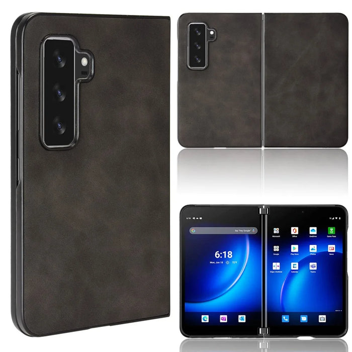 For Microsoft Surface Duo 2 Skin-touch Feeling Anti-drop PU Leather Coated Hard PC Phone Case Cover - Black - 6
