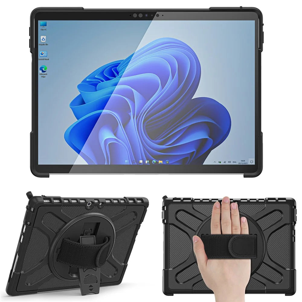 For Microsoft Surface Pro 8 Shockproof 360-degree Swiveling Kickstand PC + TPU Hybrid Tablet Case Cover with Hand Band - Black - 2
