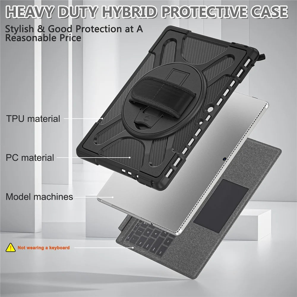 For Microsoft Surface Pro 8 Shockproof 360-degree Swiveling Kickstand PC + TPU Hybrid Tablet Case Cover with Hand Band - Black - 7
