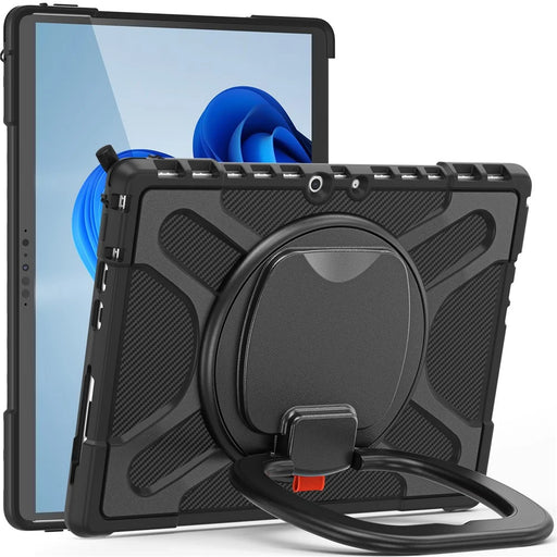 For Microsoft Surface Pro 8 Protective Case Shockproof Tablet Cover TPU Frame + PC Back Shell with Kickstand - Black - 1