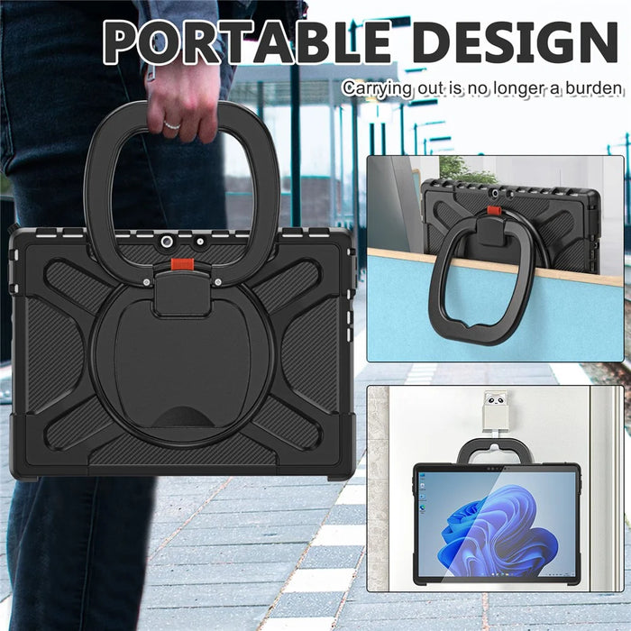 For Microsoft Surface Pro 8 Protective Case Shockproof Tablet Cover TPU Frame + PC Back Shell with Kickstand - Black - 5