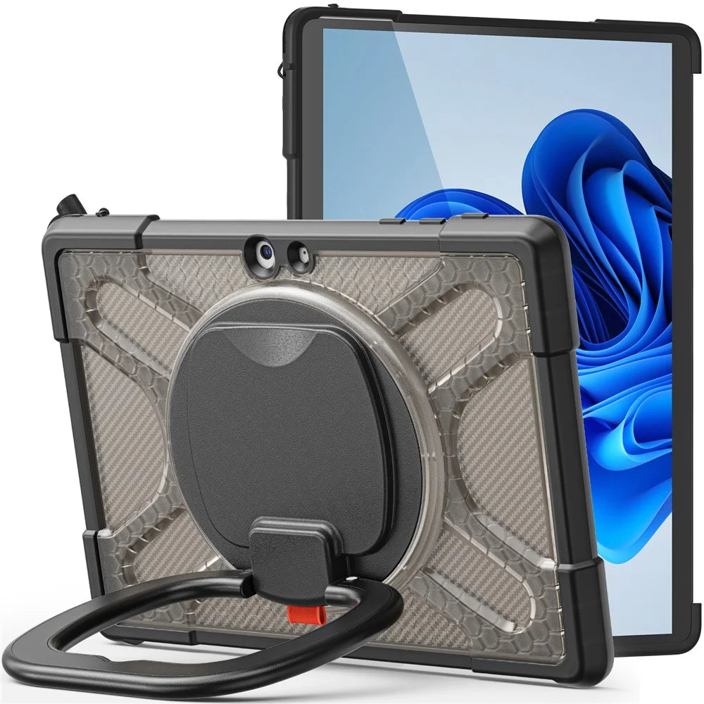 For Microsoft Surface Go 4 / Go 3 / Go 2 / Go 1 Case PC+TPU Hybrid Tablet Cover with 360-degree Swivel Kickstand Case - Transparent Black - 1