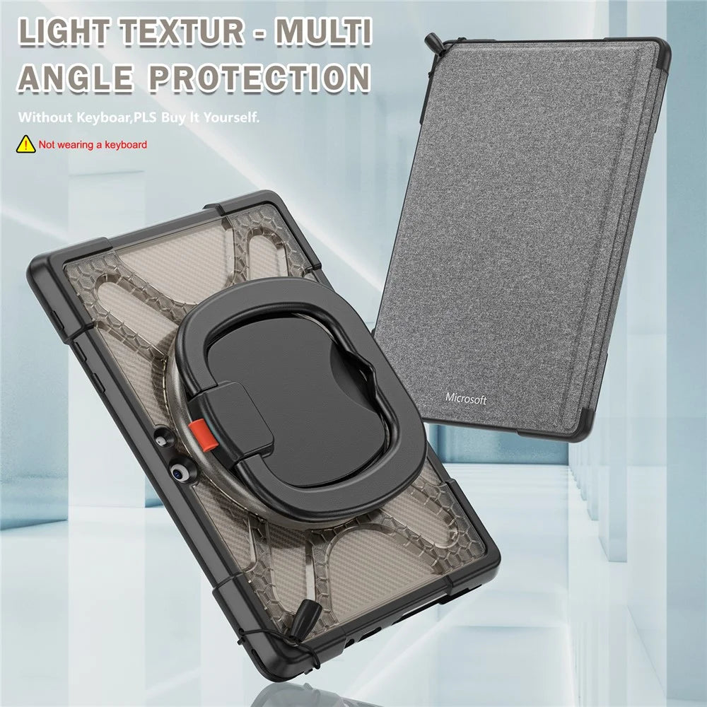 For Microsoft Surface Go 4 / Go 3 / Go 2 / Go 1 Case PC+TPU Hybrid Tablet Cover with 360-degree Swivel Kickstand Case - Transparent Black - 3
