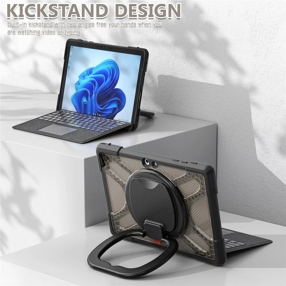 For Microsoft Surface Go 4 / Go 3 / Go 2 / Go 1 Case PC+TPU Hybrid Tablet Cover with 360-degree Swivel Kickstand Case - Transparent Black - 4