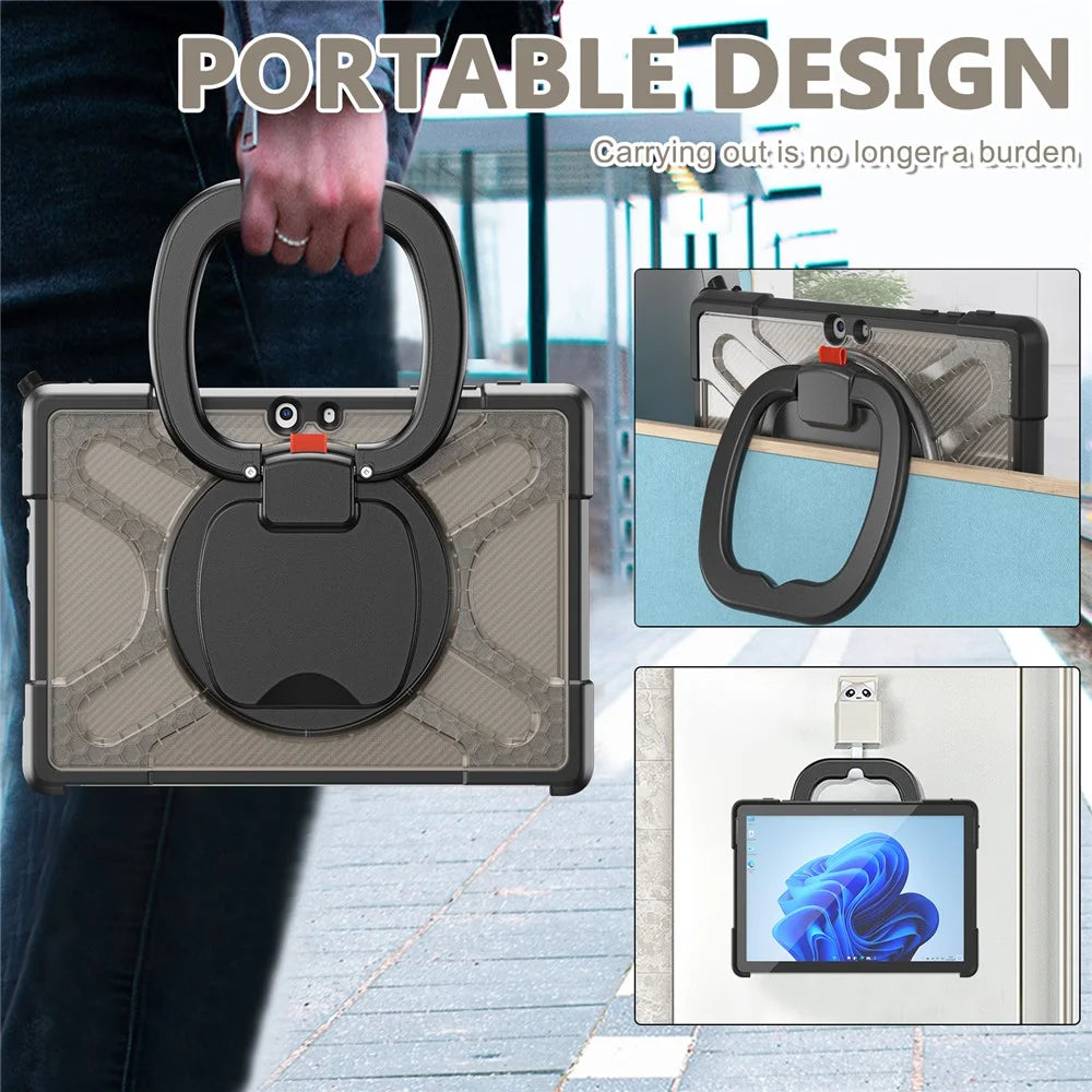 For Microsoft Surface Go 4 / Go 3 / Go 2 / Go 1 Case PC+TPU Hybrid Tablet Cover with 360-degree Swivel Kickstand Case - Transparent Black - 5