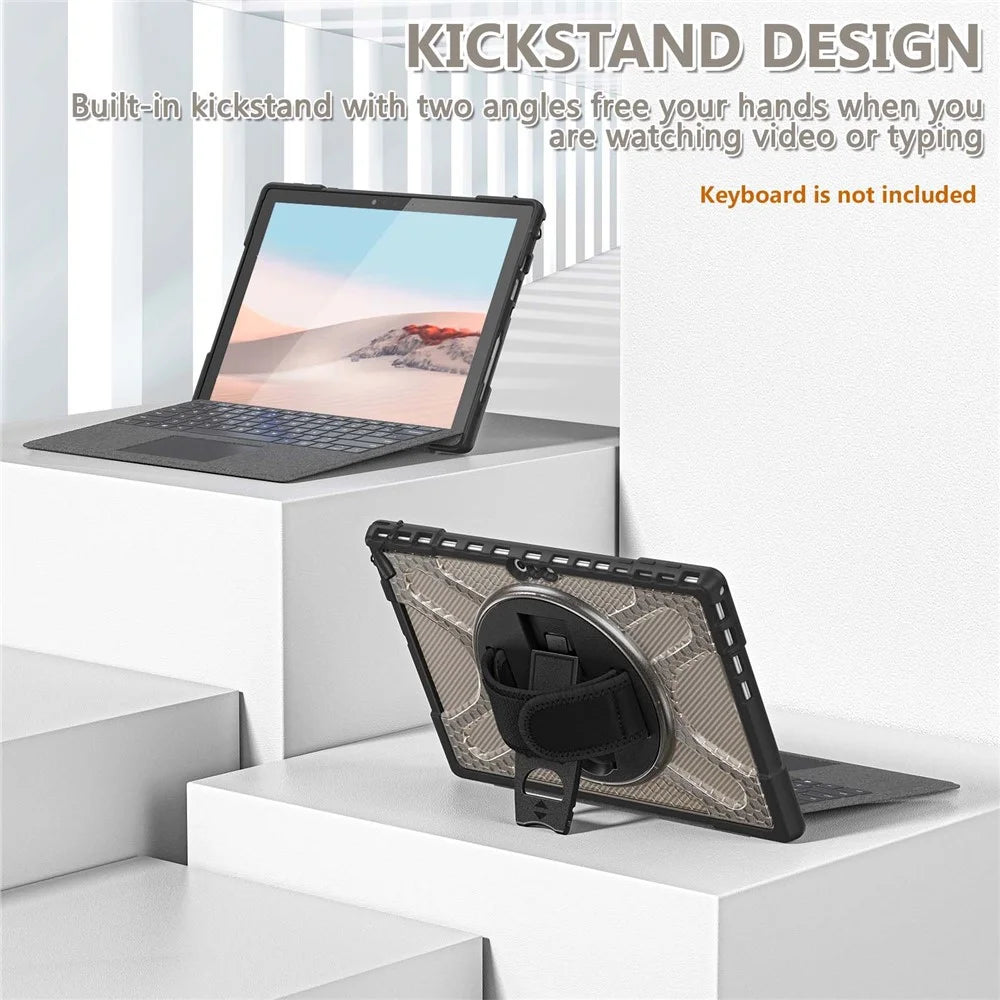 For Microsoft Surface Pro 4/5/6/7/7+ Kickstand Tablet Case Hybrid 2-in-1 Hard PC + TPU Dual Layer Shockproof Cover with Hand Strap - Brown - 7