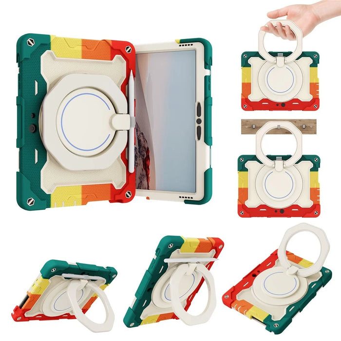 For Microsoft Surface Go 3/2/1 Rotary Kickstand PC + Silicone Shockproof Tablet Case Protective Cover - Colorful/Red - 7