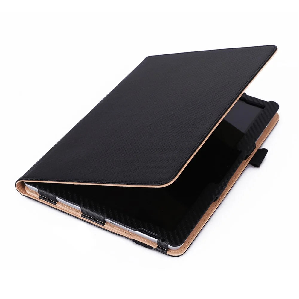 For Microsoft Surface Go 2/3 Carbon Fiber Texture PU Leather Folding Stand Case Card Slots Design Tablet Shell Cover with Hand Band and Pencil Holder - Black - 6
