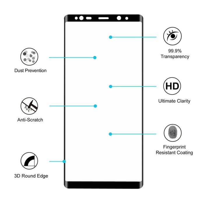 HAT PRINCE for Samsung Galaxy Note 8 3D Full Size Mobile Tempered Glass Screen Protector 0.26mm - Black - 4