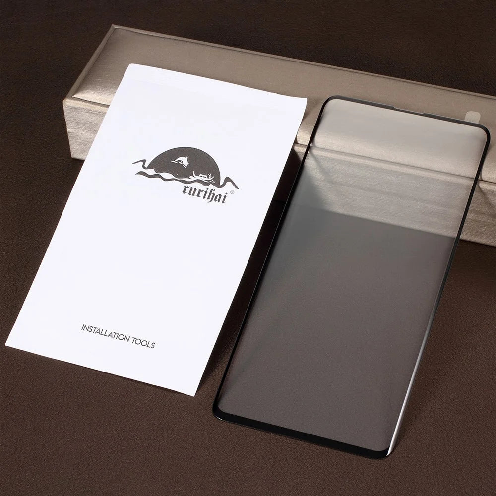 RURIHAI for Samsung Galaxy S10 Plus Curved Full Screen Cover Tempered Glass Protector Film [Electroplated Edges] - Black - 5
