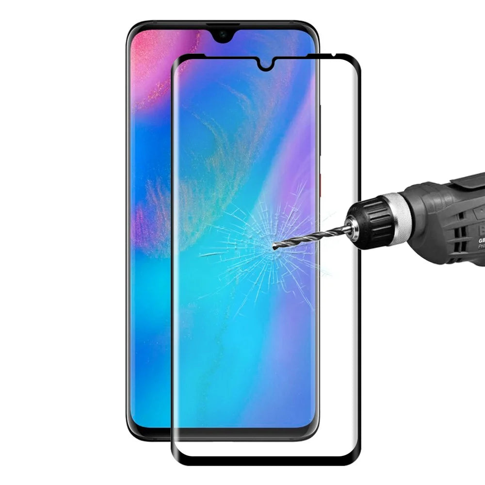 HAT PRINCE for Huawei P30 Pro 3D Full Screen Covering Hot Bending Edge Glue Tempered Glass Protector 0.26mm - Black - 1