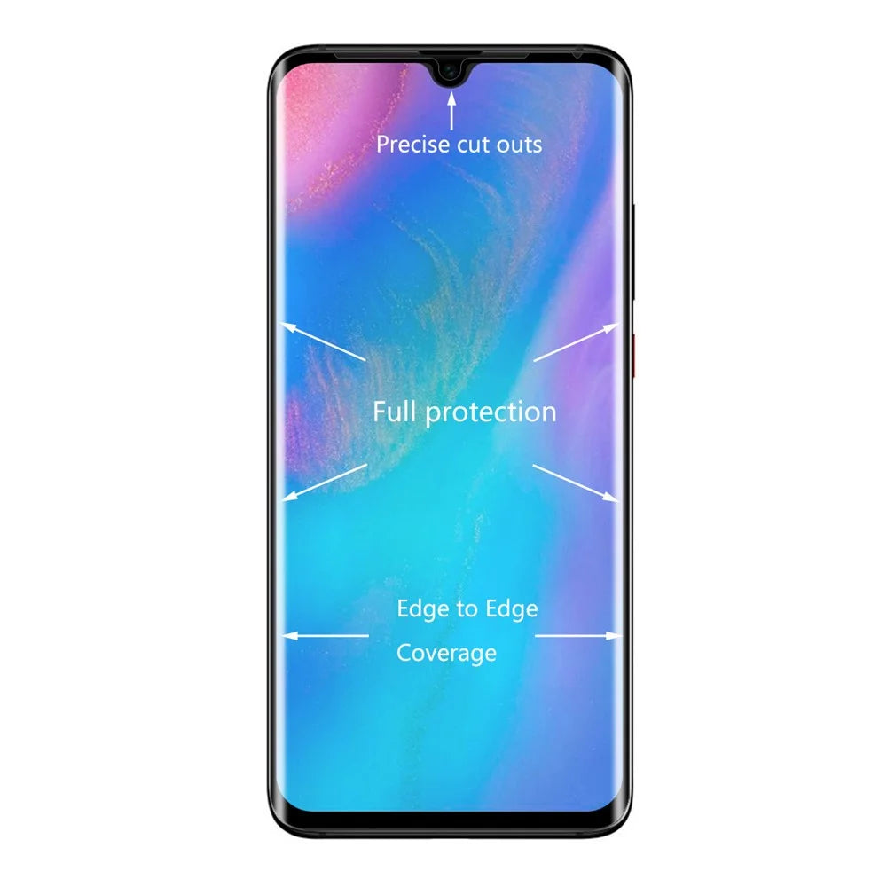 HAT PRINCE for Huawei P30 Pro 3D Full Screen Covering Hot Bending Edge Glue Tempered Glass Protector 0.26mm - Black - 3