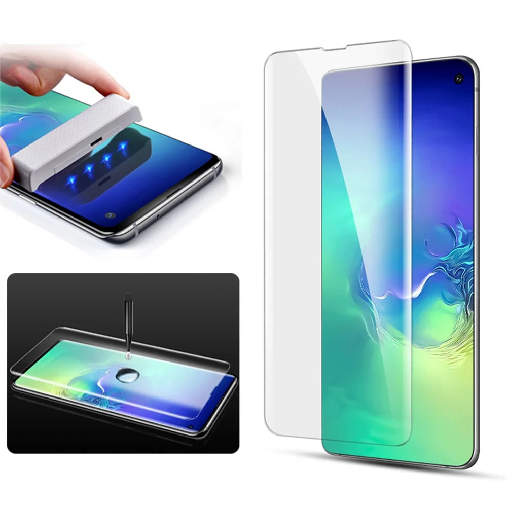 MOCOLO 3D Curved Full Glue UV Light Irradiation Film for Samsung Galaxy S10, Full Coverage HD Tempered Glass Screen Protector - 1