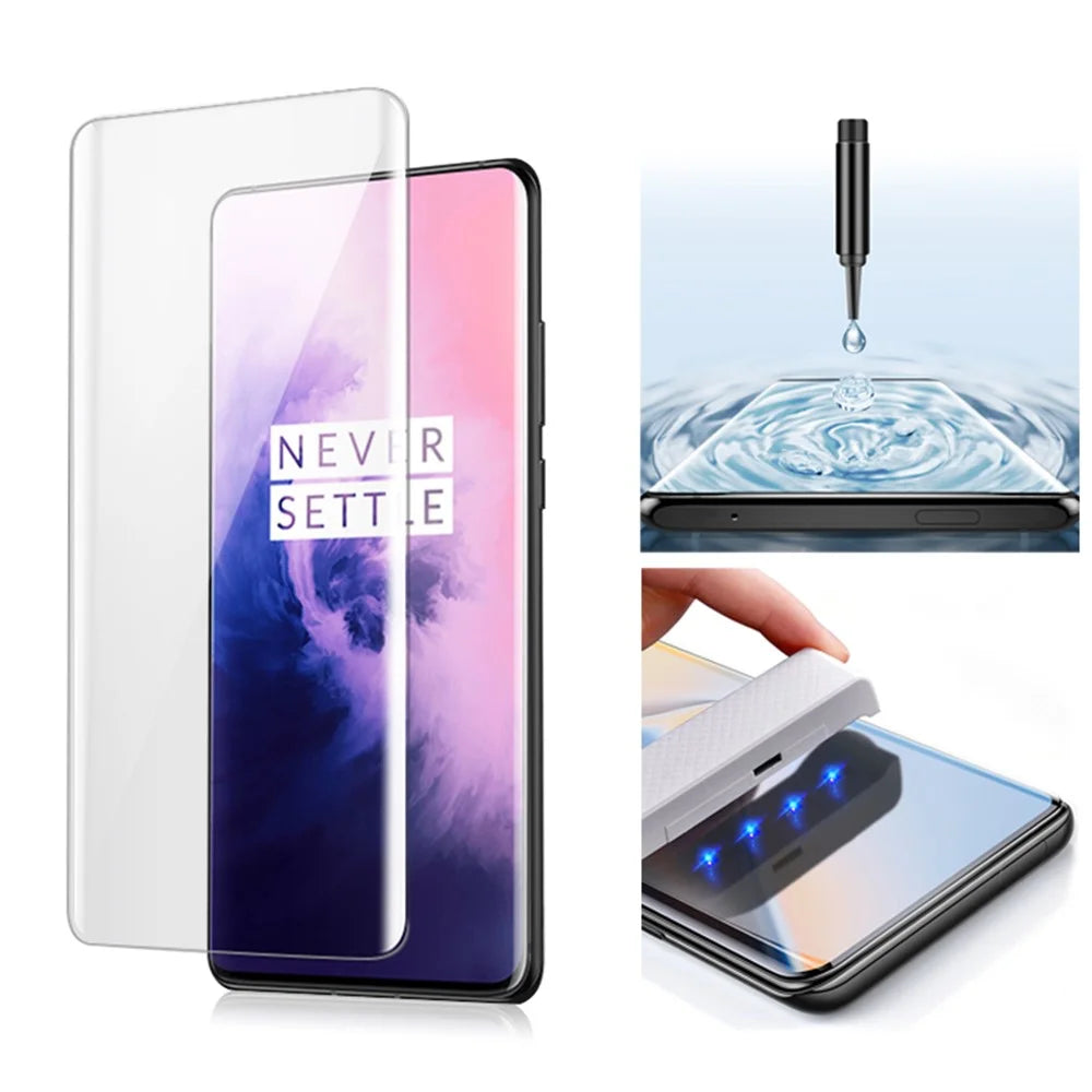 MOCOLO for OnePlus 7 Pro 3D Curved Full Glue [UV Light Irradiation] Film Full Cover HD Clear Tempered Glass Screen Protector - 1