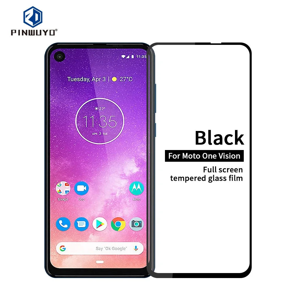 PINWUYO Full Screen Tempered Glass Protector Film Anti-explosion for Motorola One Vision / P50 - 1