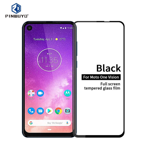 PINWUYO Full Screen Tempered Glass Protector Film Anti-explosion for Motorola One Vision / P50 - 1