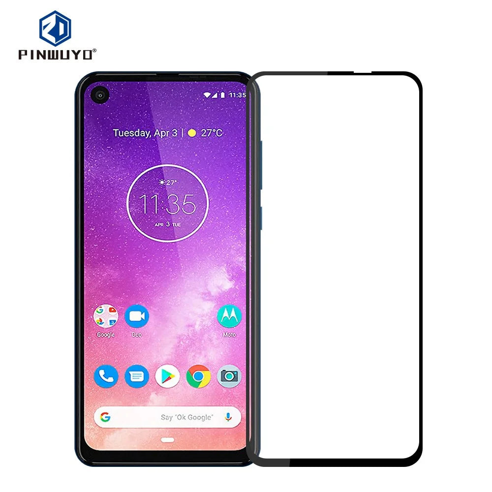 PINWUYO Full Screen Tempered Glass Protector Film Anti-explosion for Motorola One Vision / P50 - 2