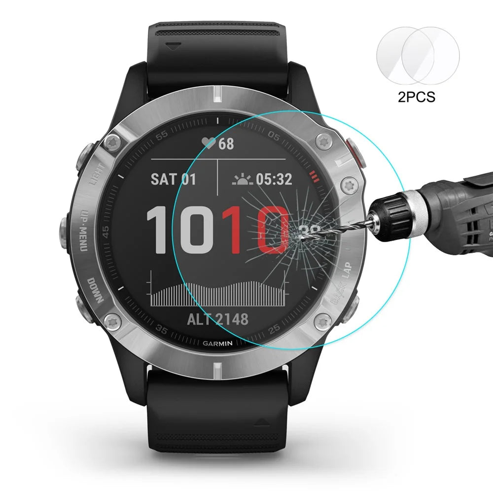 HAT PRINCE 2PCS 0.2mm Tempered Glass Screen Protector 9H 2.15D for Garmin Fenix 6X / 6X Pro Solar 51mm - 2